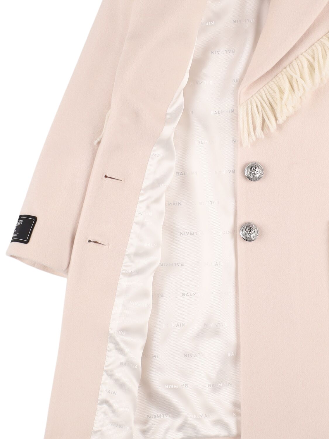 Shop Balmain Wool Blend Coat W/ Fringes In Off-white