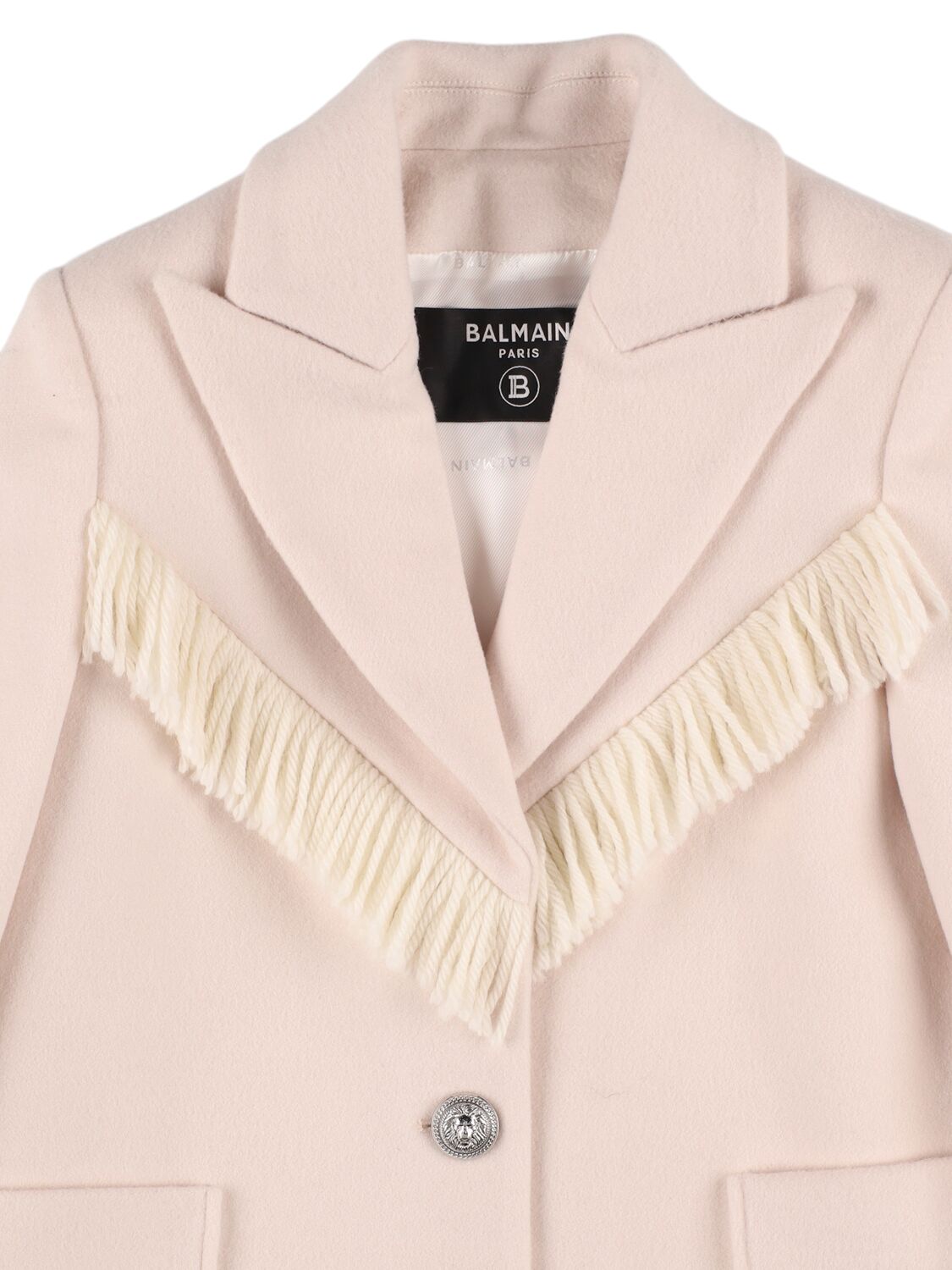 Shop Balmain Wool Blend Coat W/ Fringes In Off-white