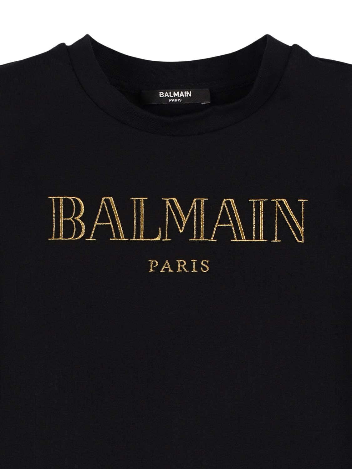 Shop Balmain Logo Cotton Jersey Dress In Black/gold