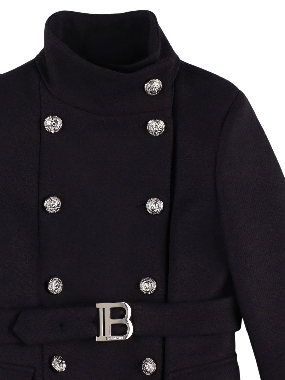 Shop Balmain Double Breast Wool Blend Coat W/ Belt In Dark Blue