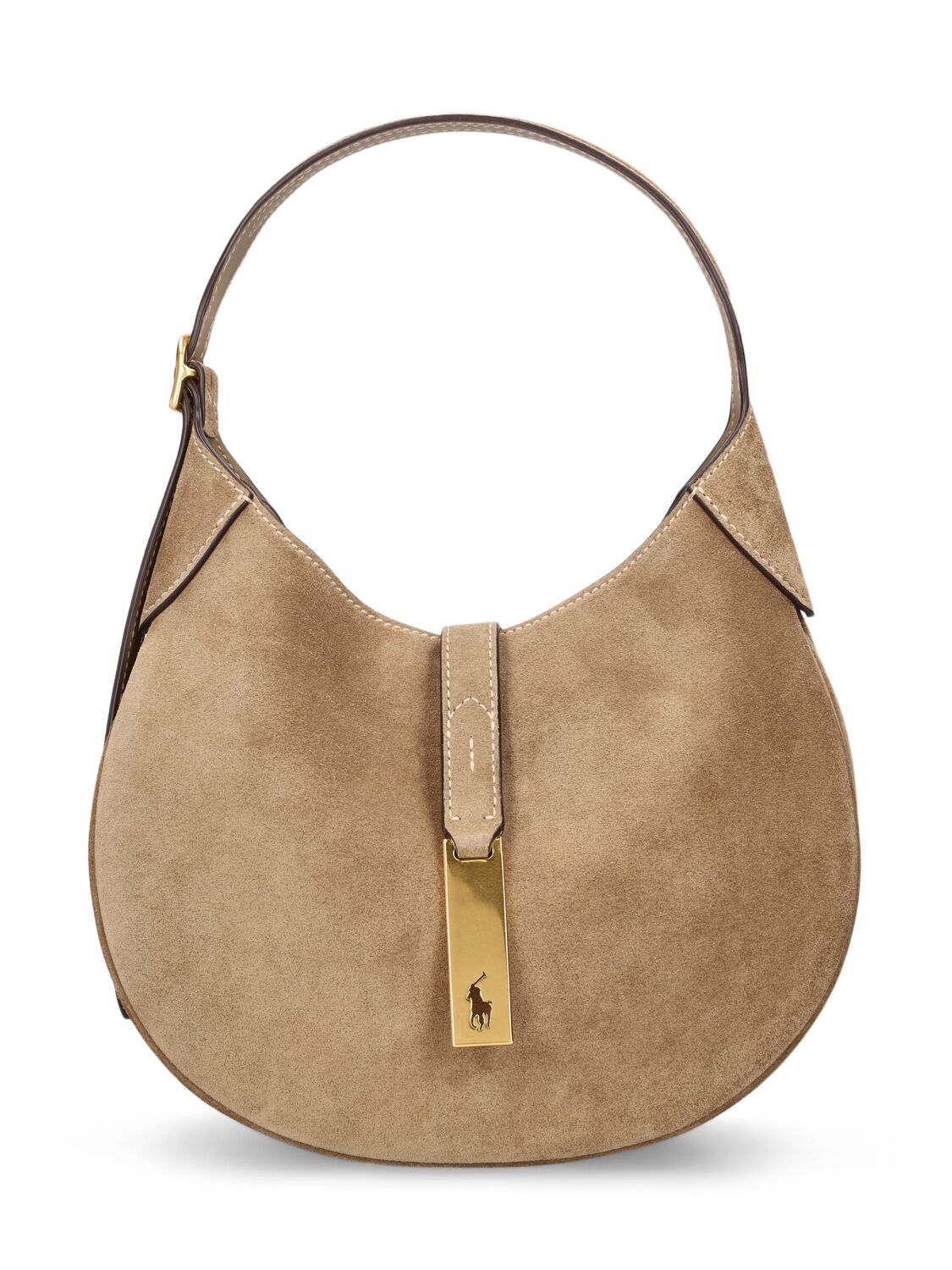 Polo Ralph Lauren Small Polo Id Suede Shoulder Bag In Neutral