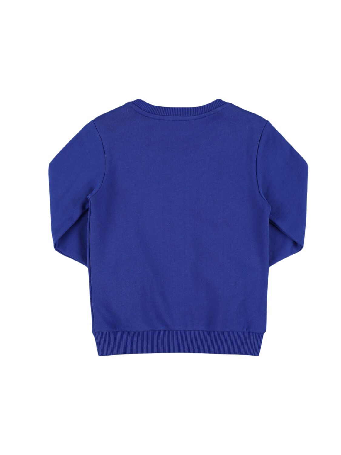 Shop Balmain Printed Logo Cotton Crewneck Sweatshirt In Blue