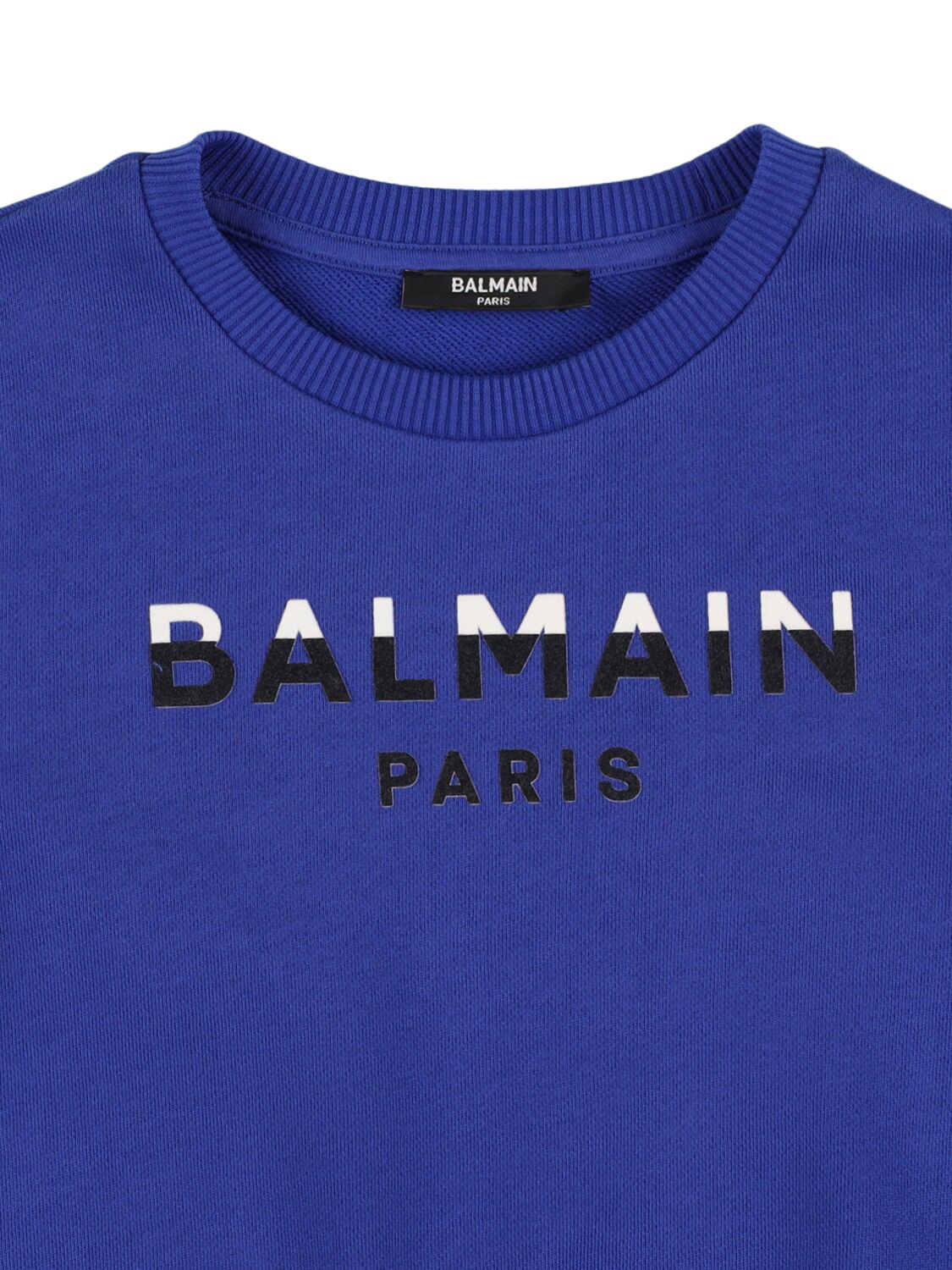 Shop Balmain Printed Logo Cotton Crewneck Sweatshirt In Blue