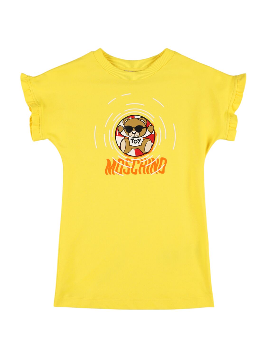 Moschino Kids' Printed Cotton Jersey Dress In Cyber Yellow