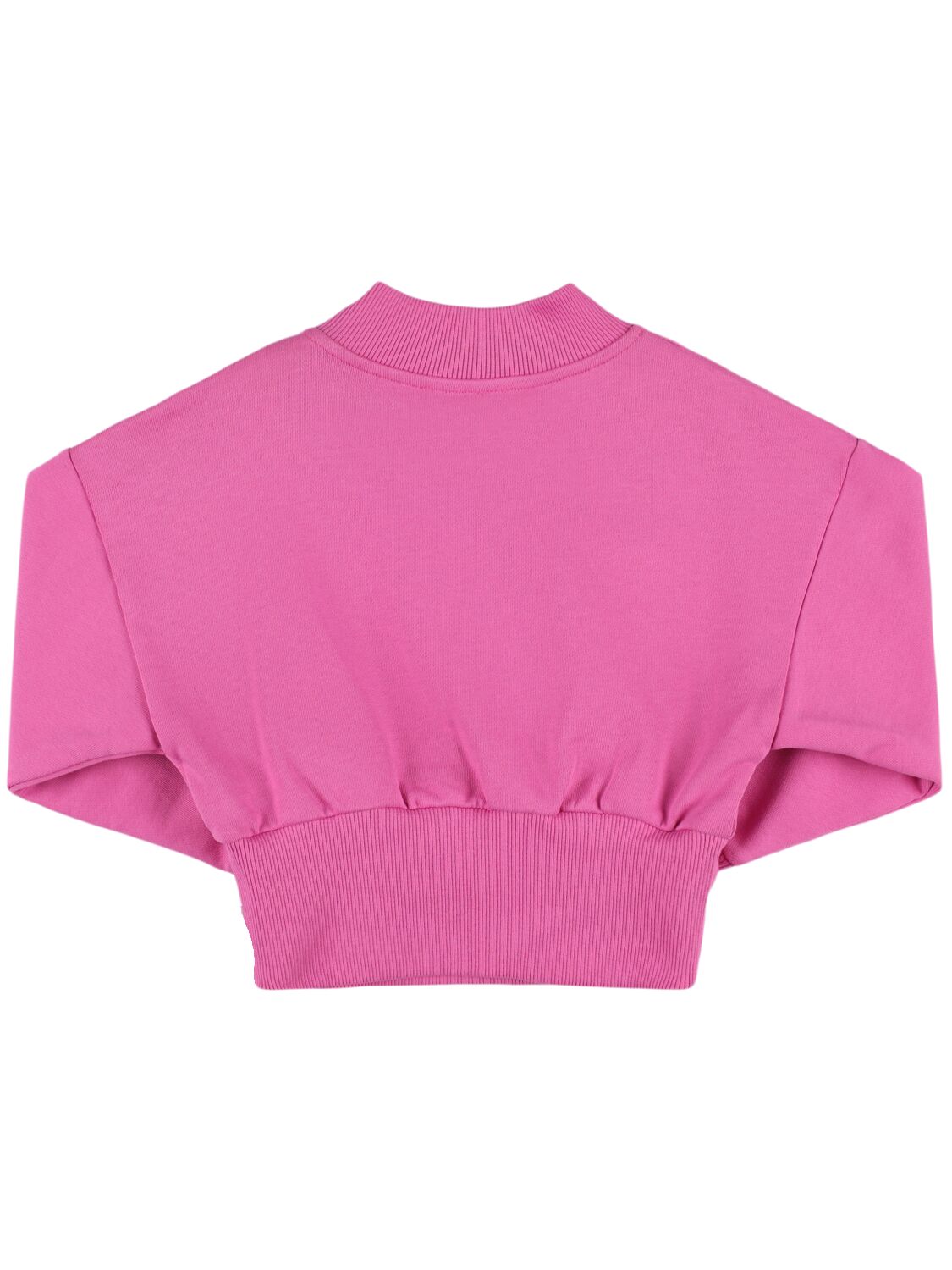 Shop Balmain Glitter Logo Printed Cotton Sweatshirt In Fuchsia