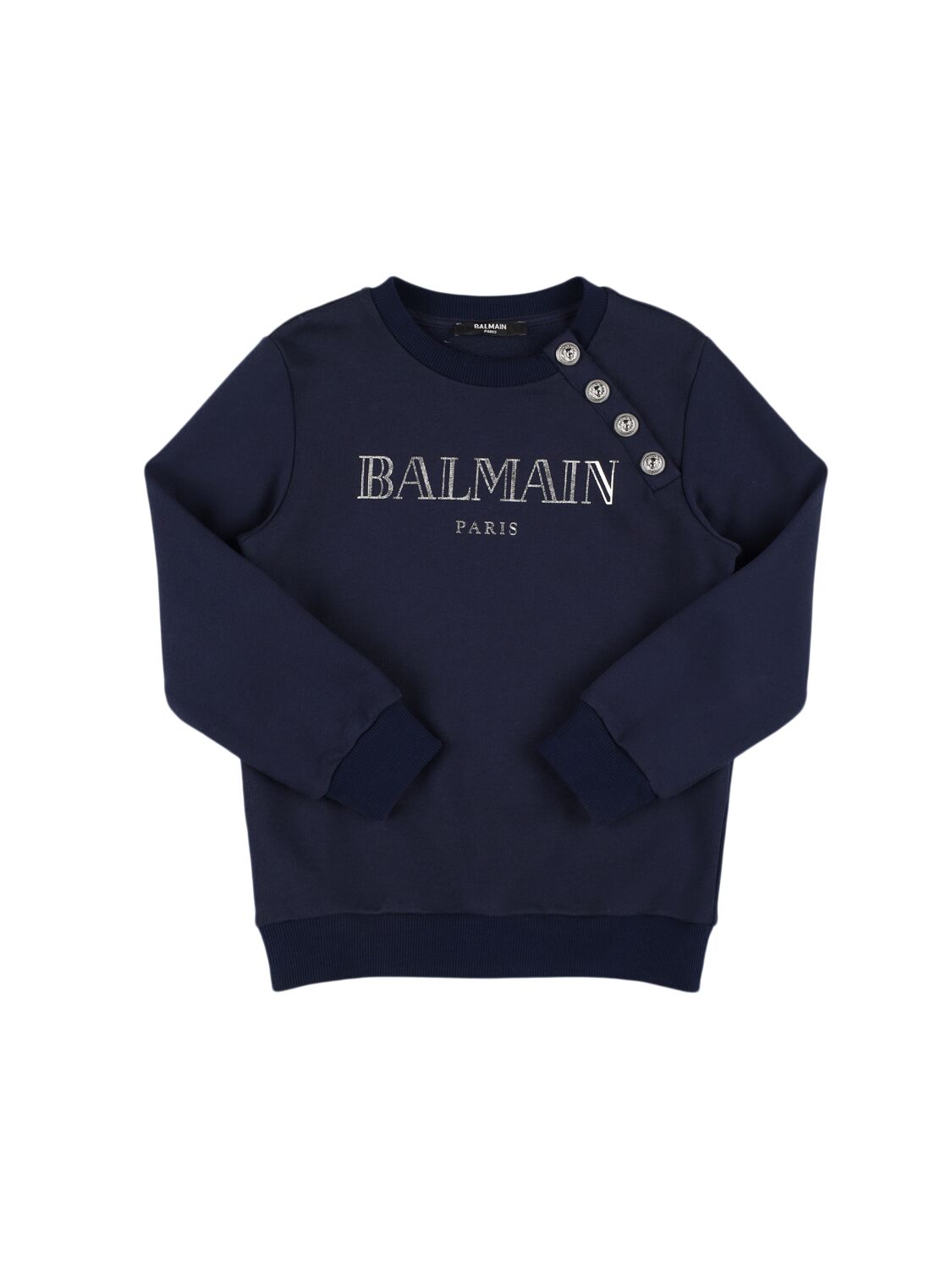 Balmain Printed Logo Cotton Crewneck Sweatshirt In Blue