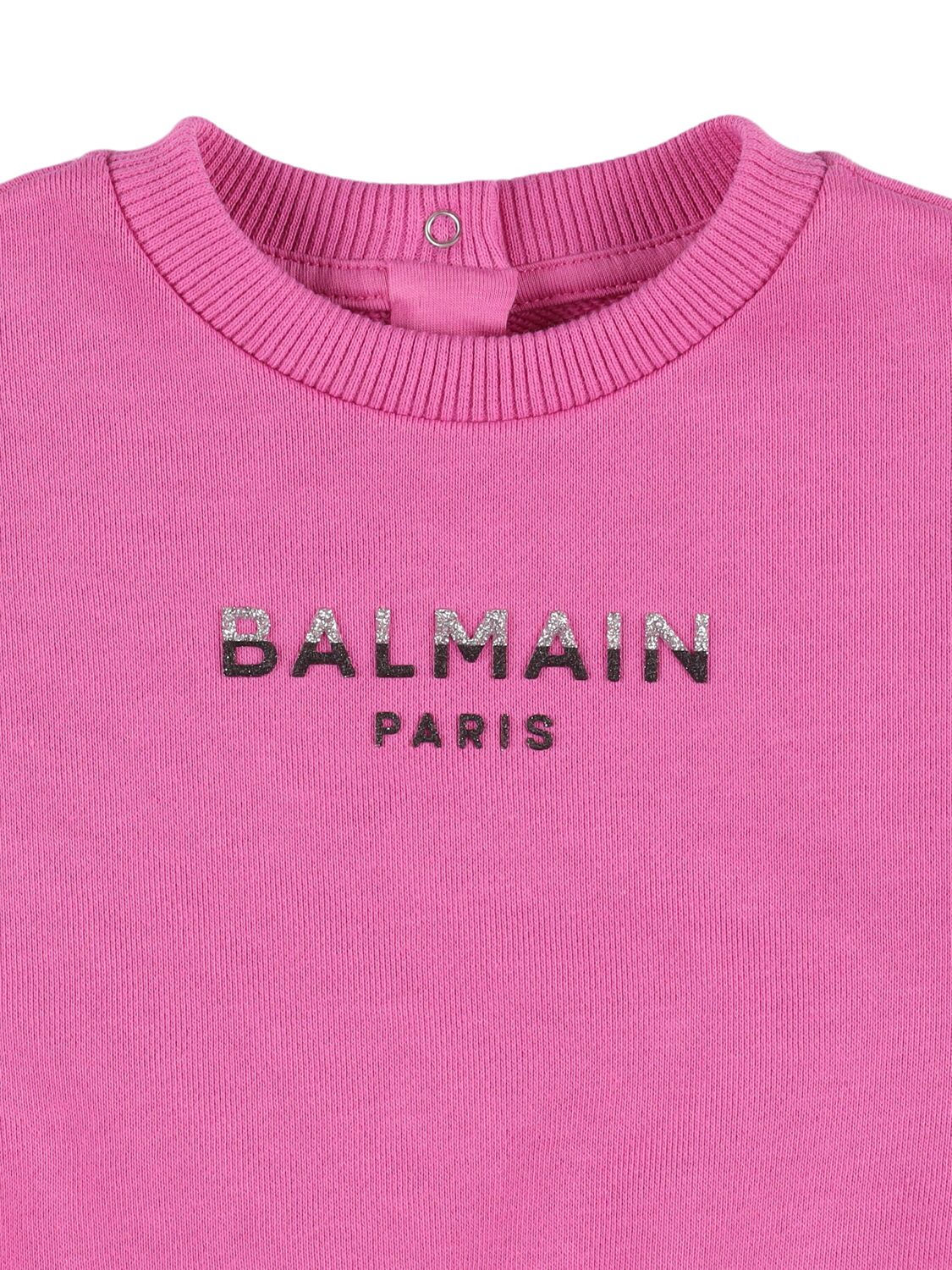 Shop Balmain Printed Logo Cotton Sweatshirt In Fuchsia