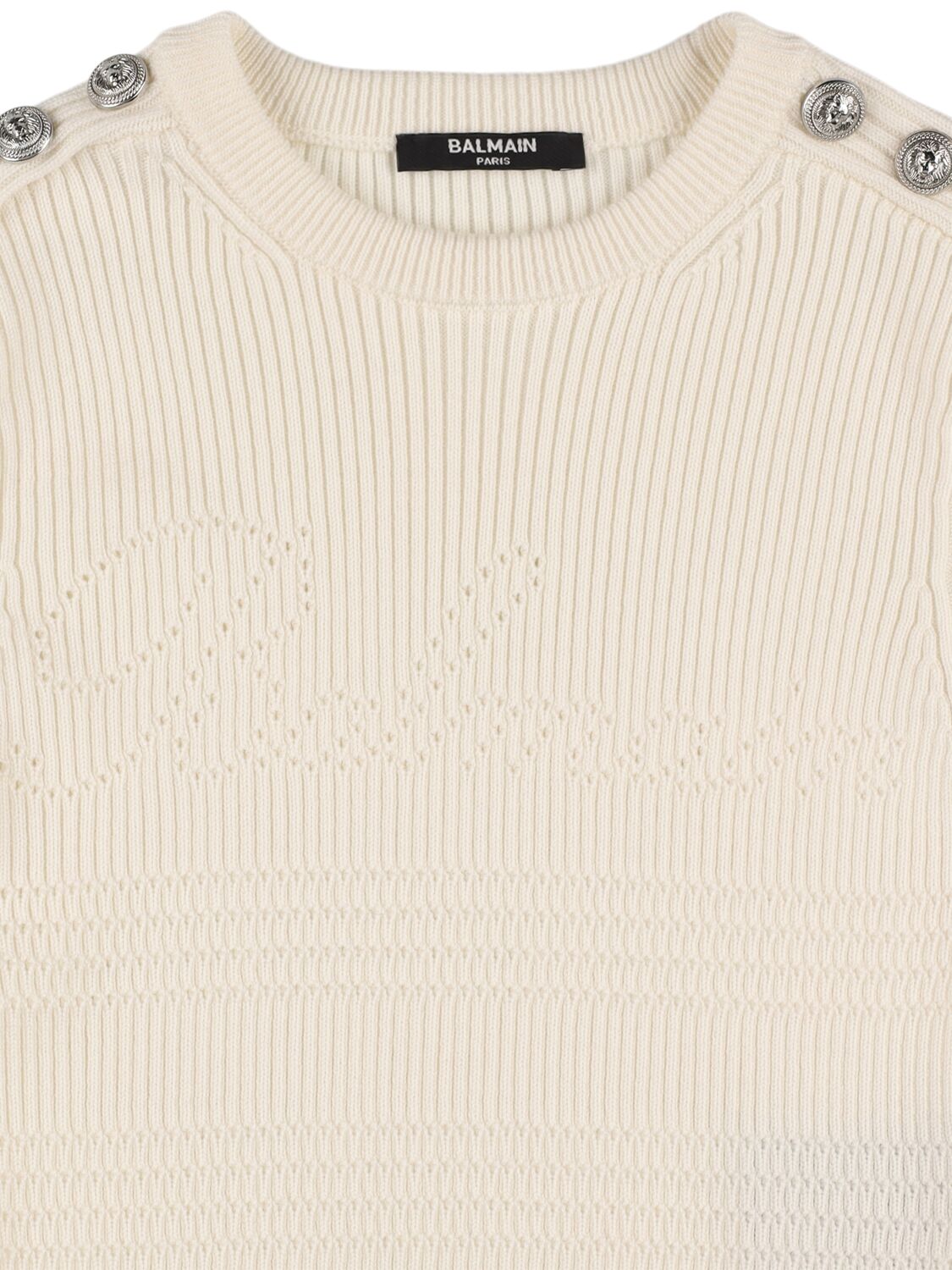 Shop Balmain Wool Knit Sweater In Off-white