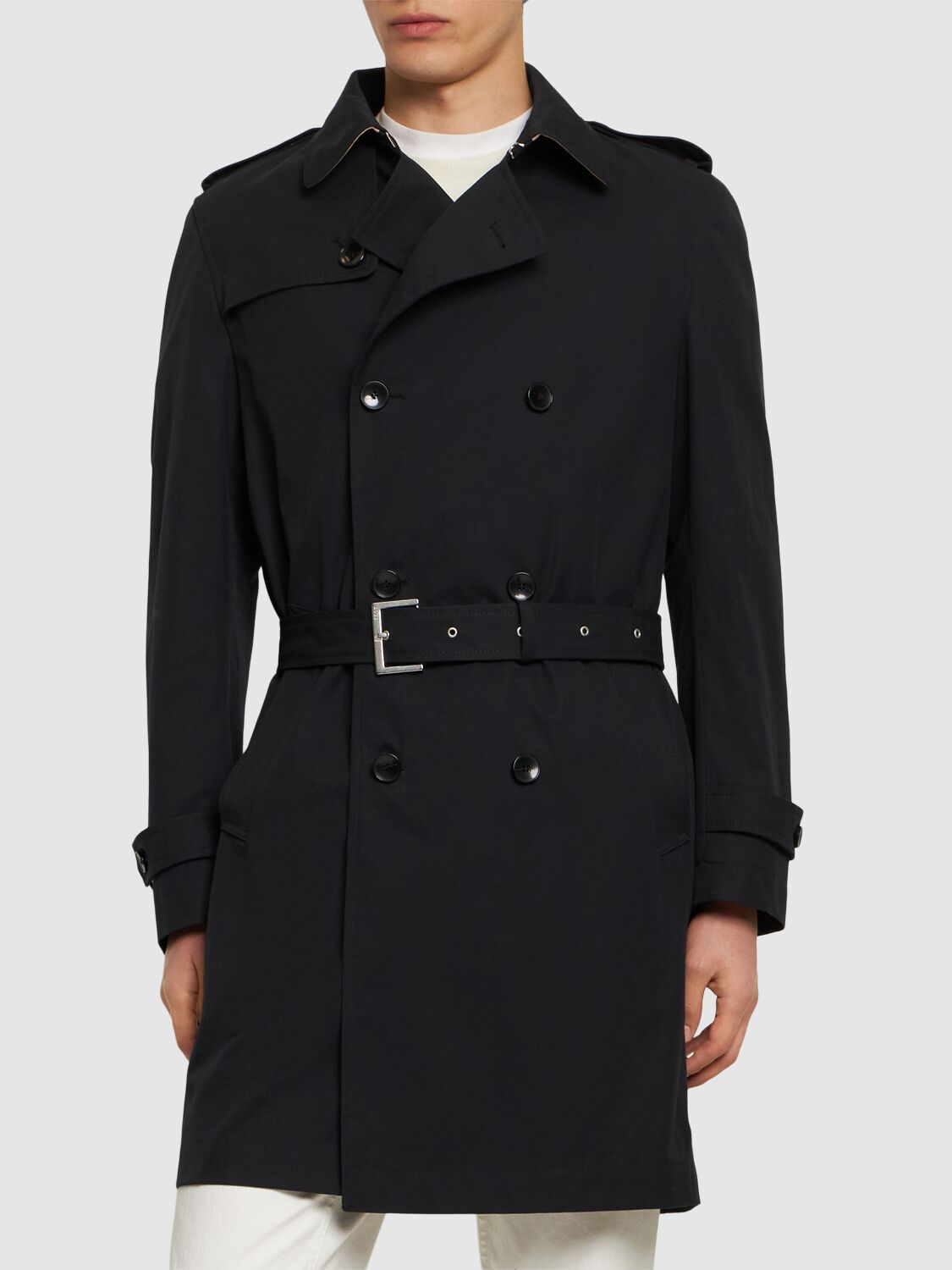 Shop Hugo Boss H-hyde Cotton Trench Coat In Black