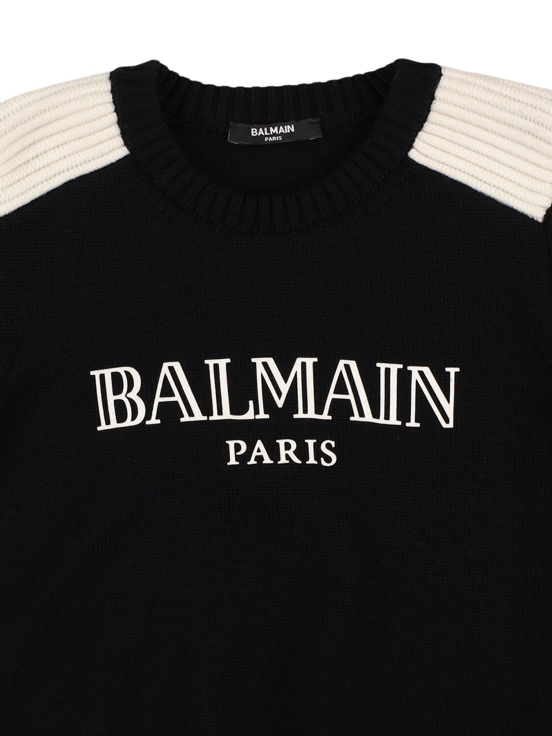 Shop Balmain Wool Knit Sweater W/ Logo In Black/white