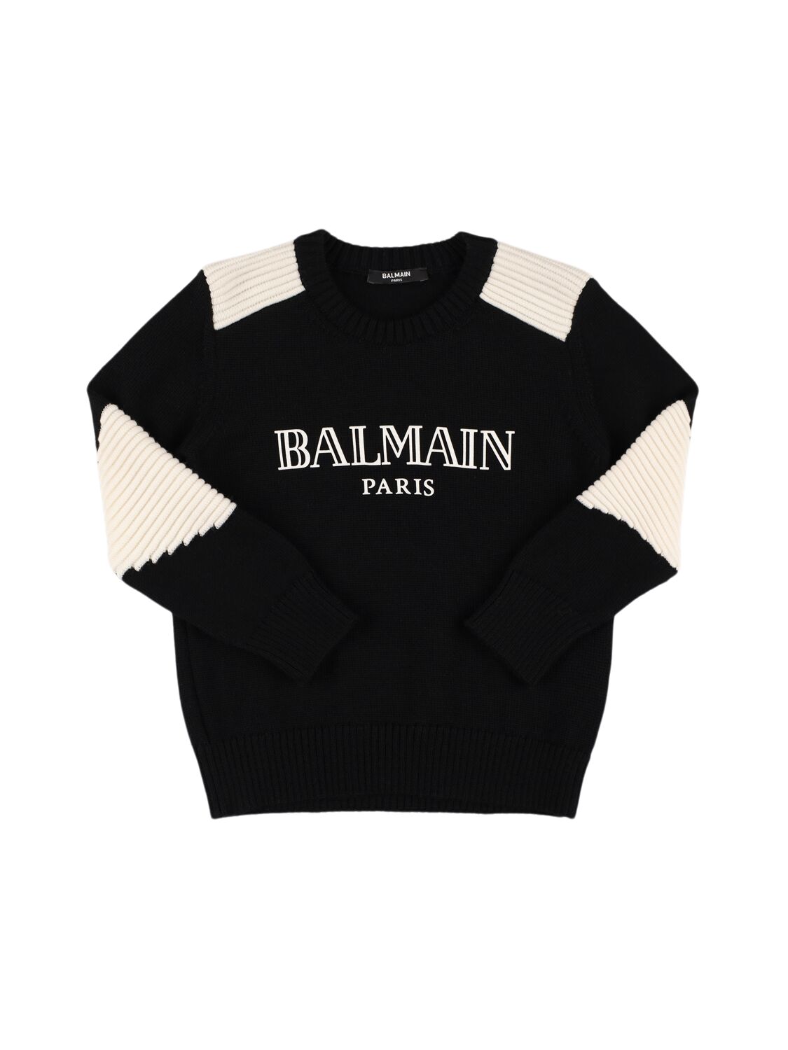 Balmain Wool Knit Sweater W/ Logo In Black/white