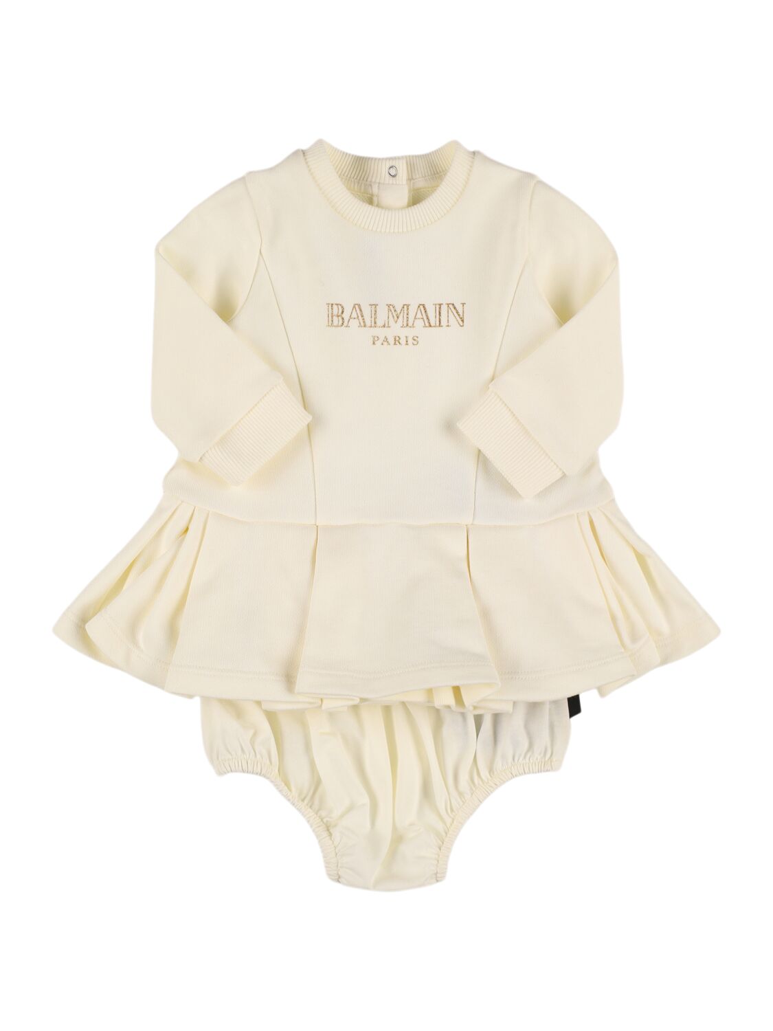 Balmain Cotton Sweat Dress & Diaper Cover In Neutral