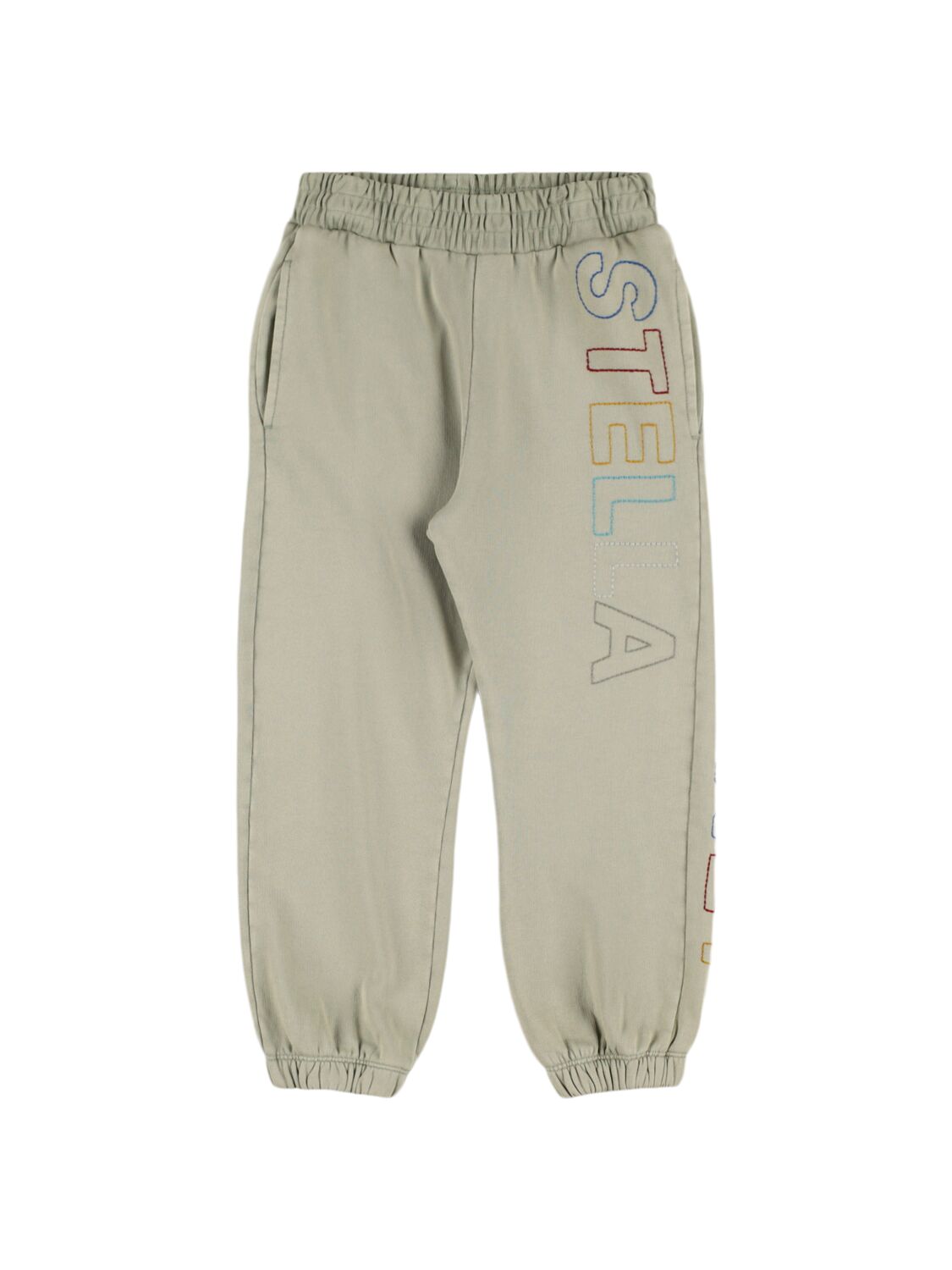 Stella Mccartney Kids' Embroidered Cotton Pants In Neutral