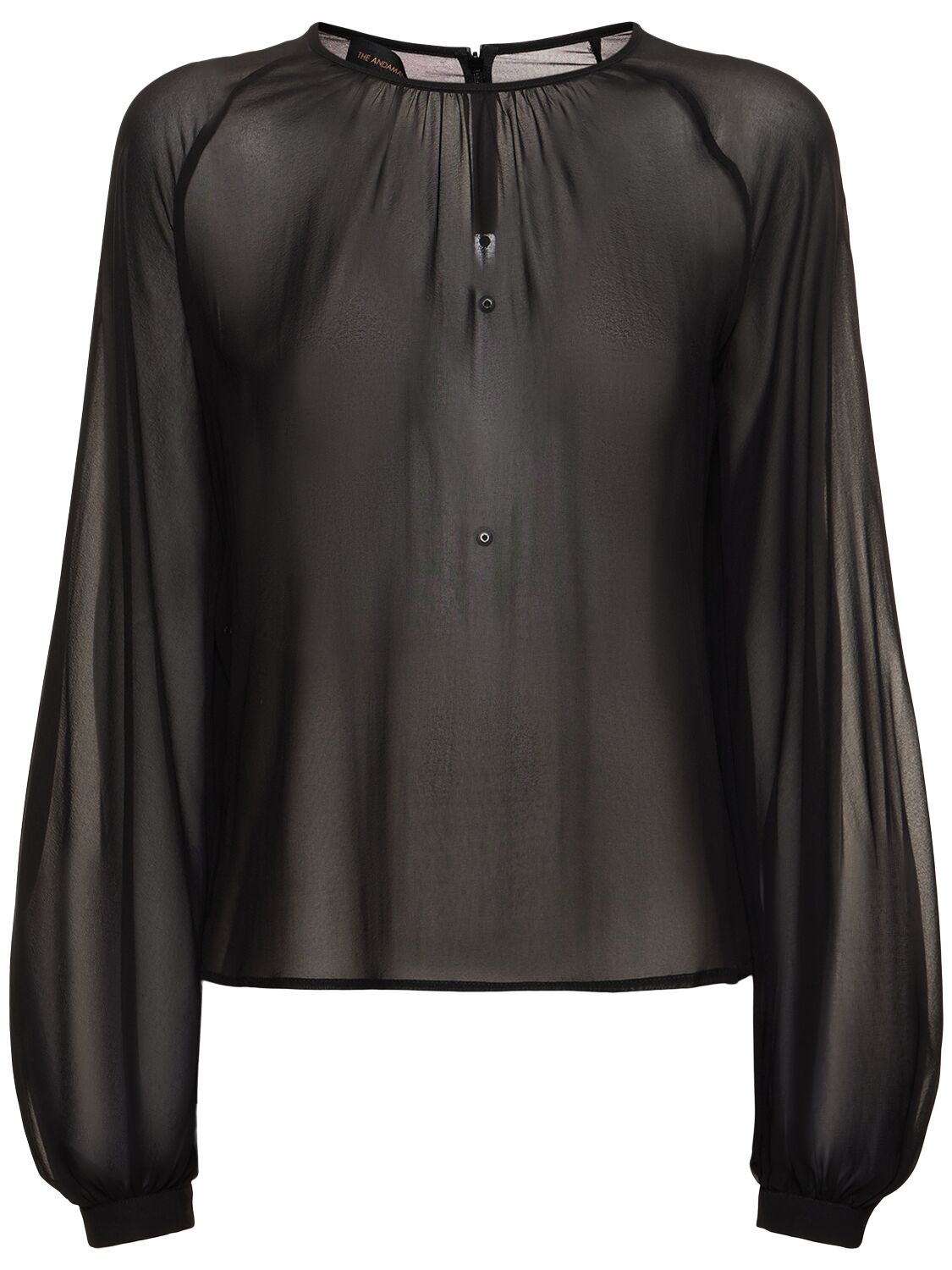 The Andamane Renee Puff Sleeve Silk Blouse In Black