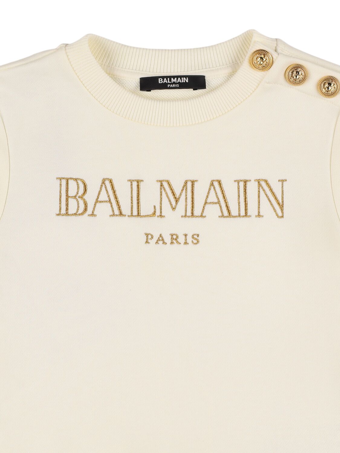 Shop Balmain Logo Printed Cotton Sweatshirt In Off-white