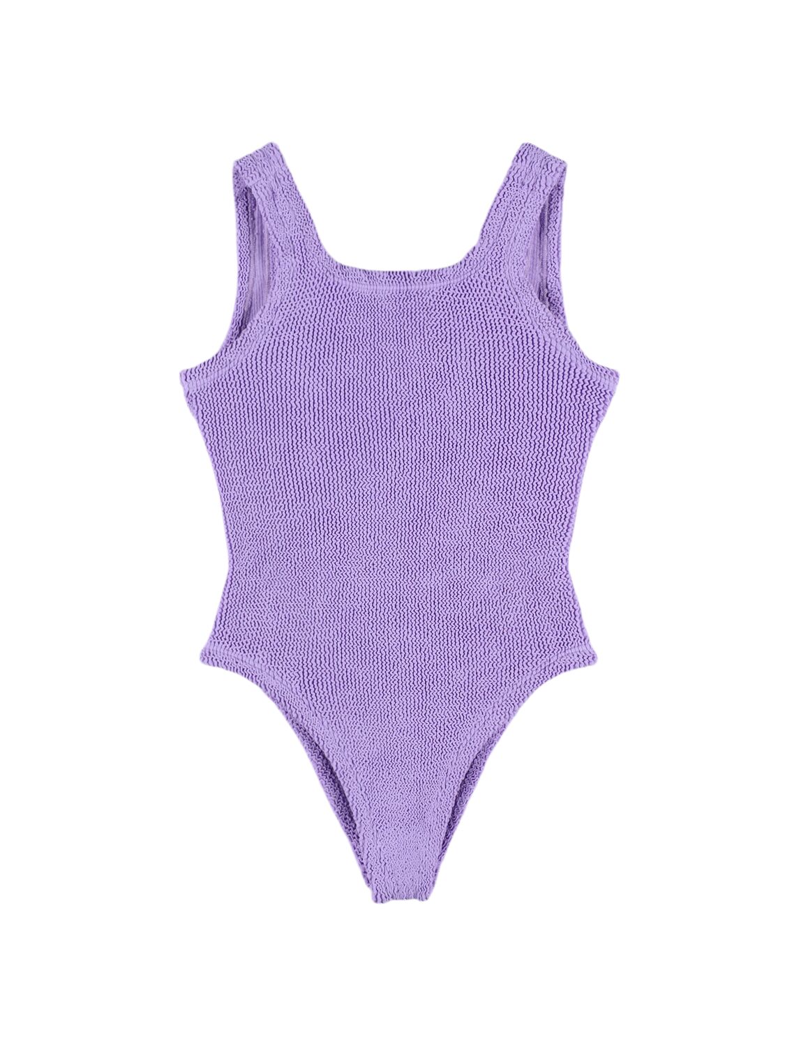 Hunza G Kids' Seersucker One Piece Swimsuit W/ Bow In 浅紫色