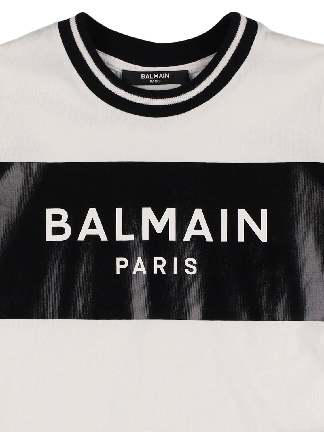 Shop Balmain Cotton Jersey T-shirt W/ Logo In White/black