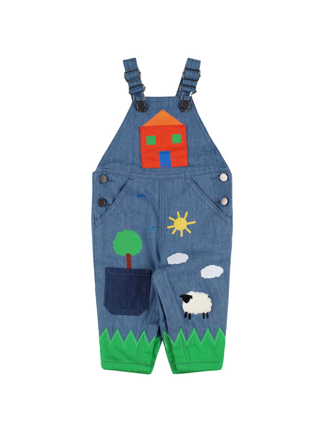Stella Mccartney Cotton Chambray Dungarees In Blue