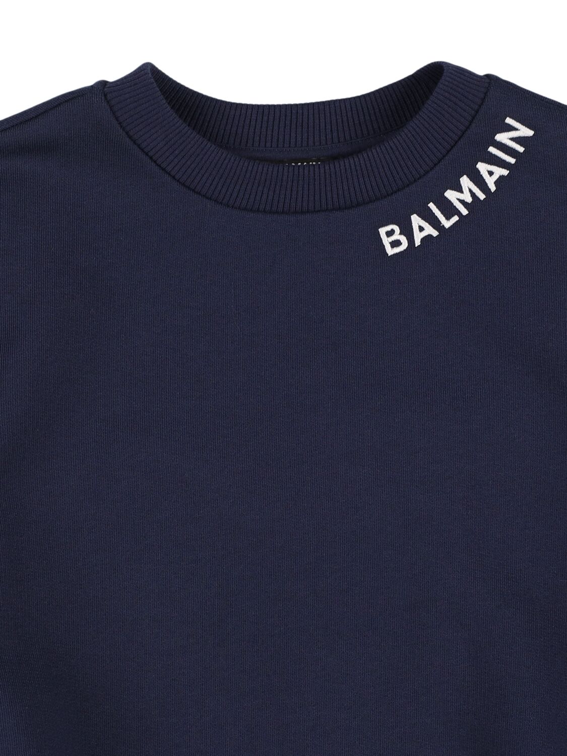 Shop Balmain Logo Cotton Crewneck Sweatshirt In Blue/white