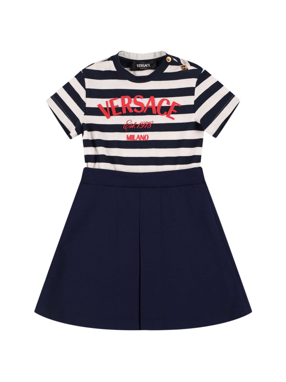 Versace Kids' Striped Interlock Jersey Dress In Navy,white,red