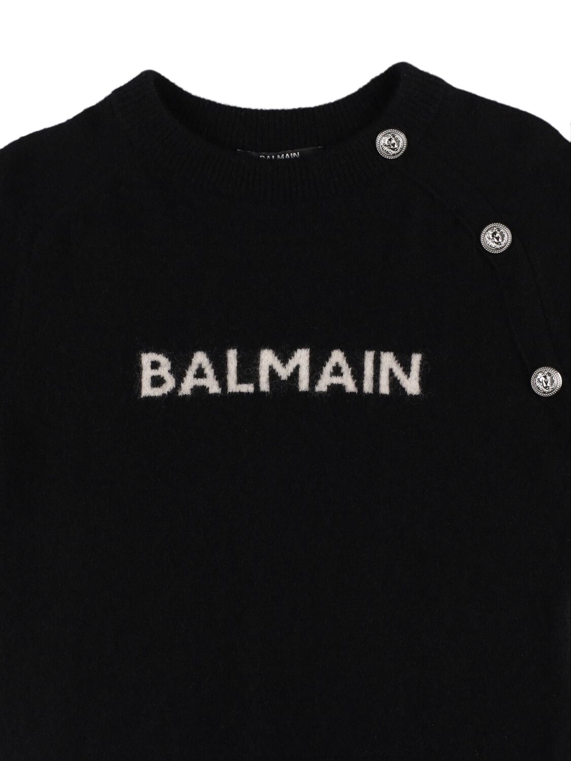 Shop Balmain Logo Wool Blend Knit Sweater In Black/white