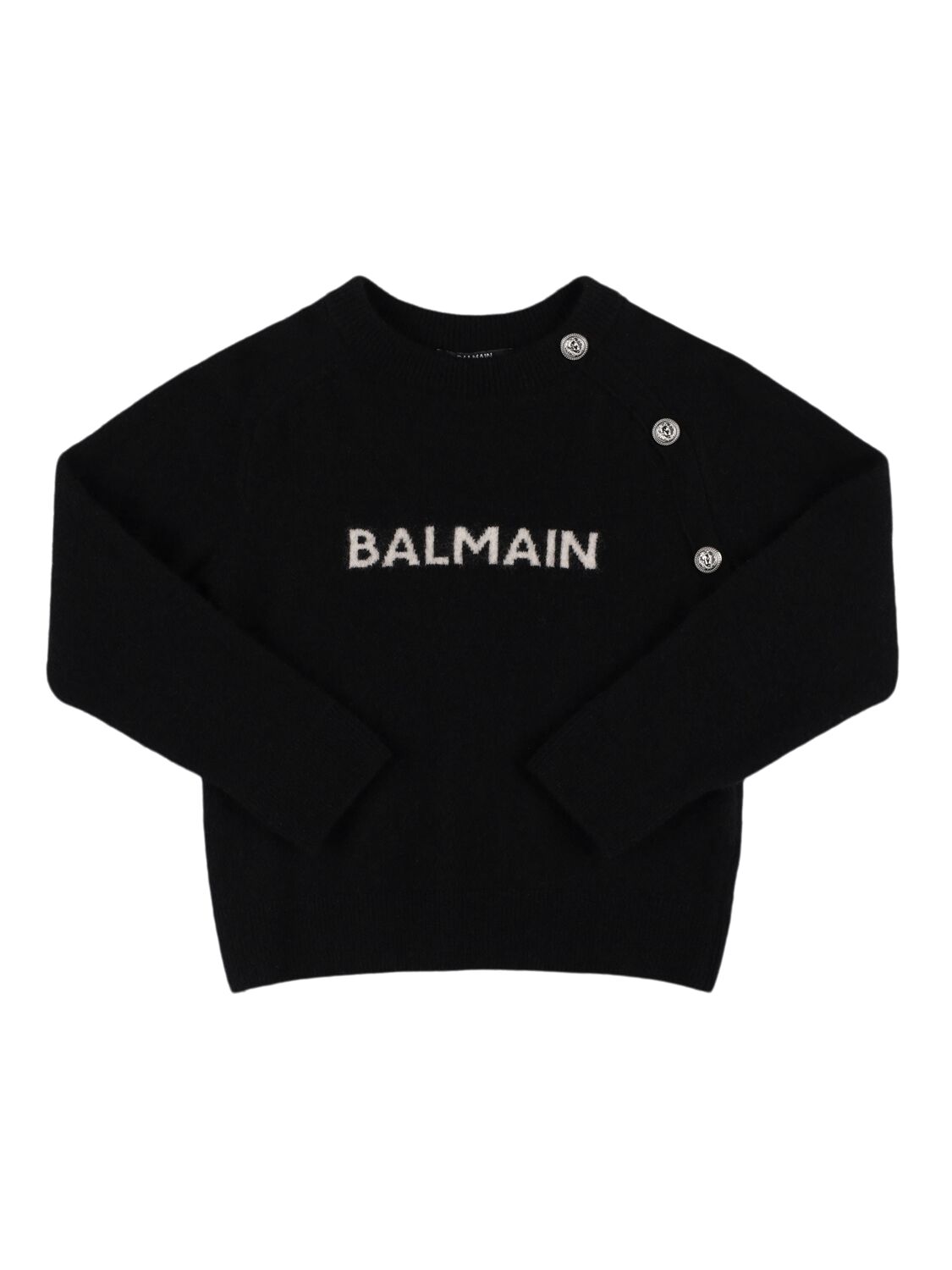 Balmain Logo Wool Blend Knit Sweater In Black/white