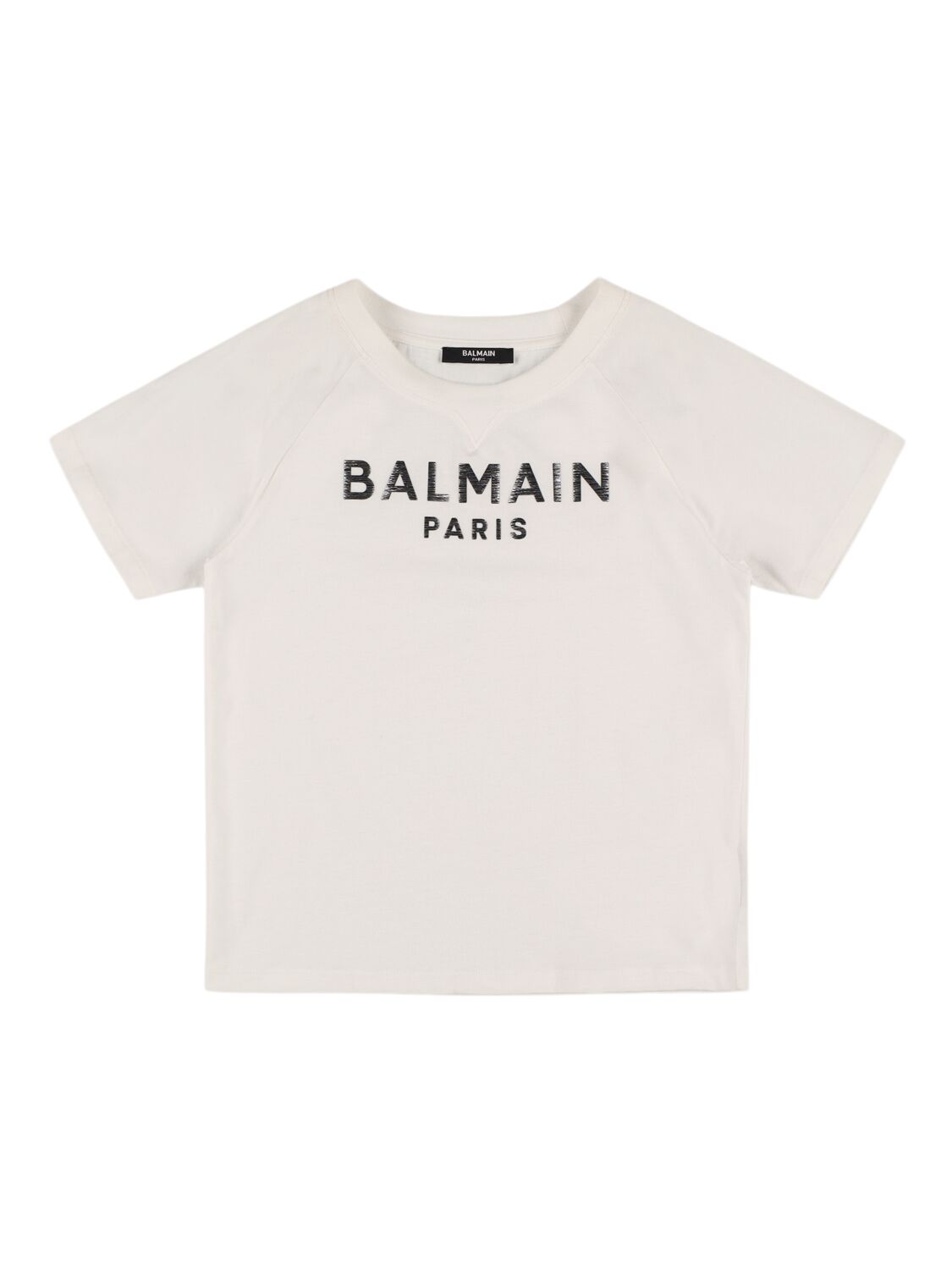 Balmain Kids' Logo棉质平纹针织t恤 In White/silver