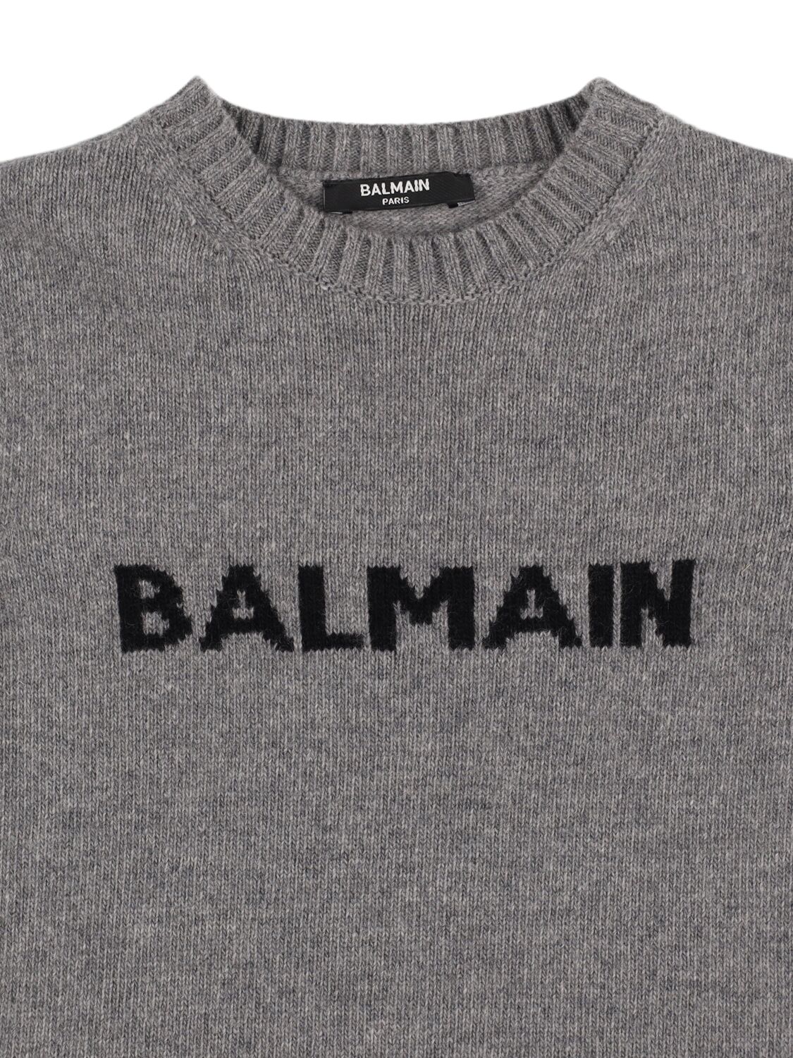 Shop Balmain Wool Blend Knit Sweater In Grey/black