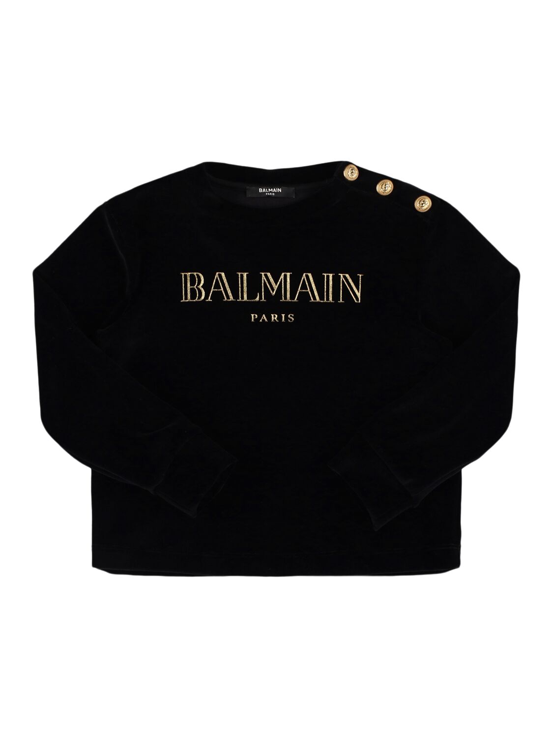 Balmain Cotton Blend Velvet Crewneck Sweatshirt In Black