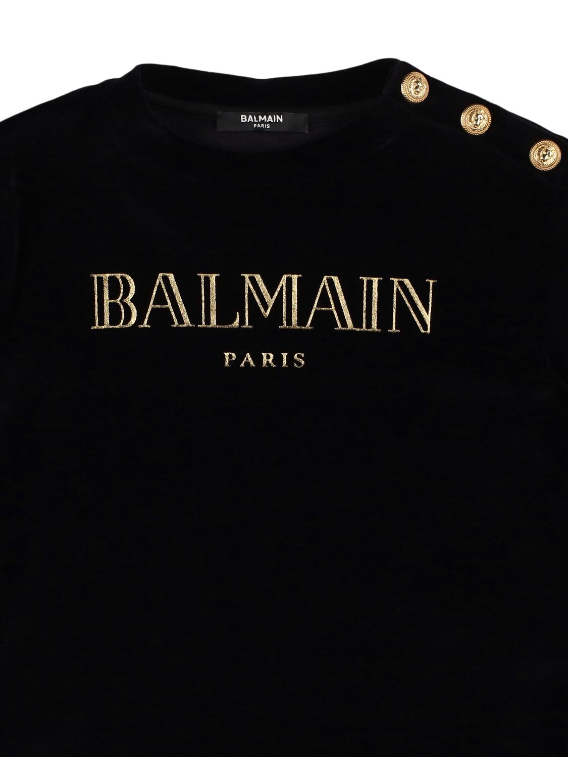 Shop Balmain Cotton Blend Velvet Crewneck Sweatshirt In Black/gold