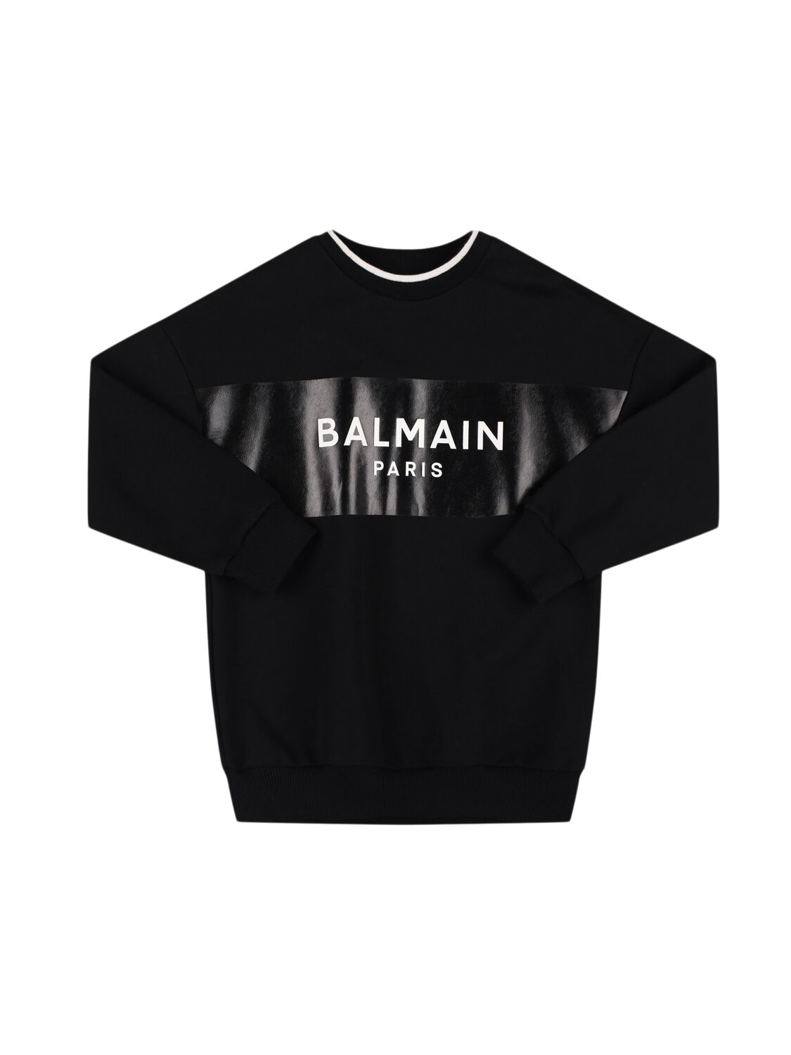 Balmain Cotton Crewneck Sweatshirt W/ Logo In Black