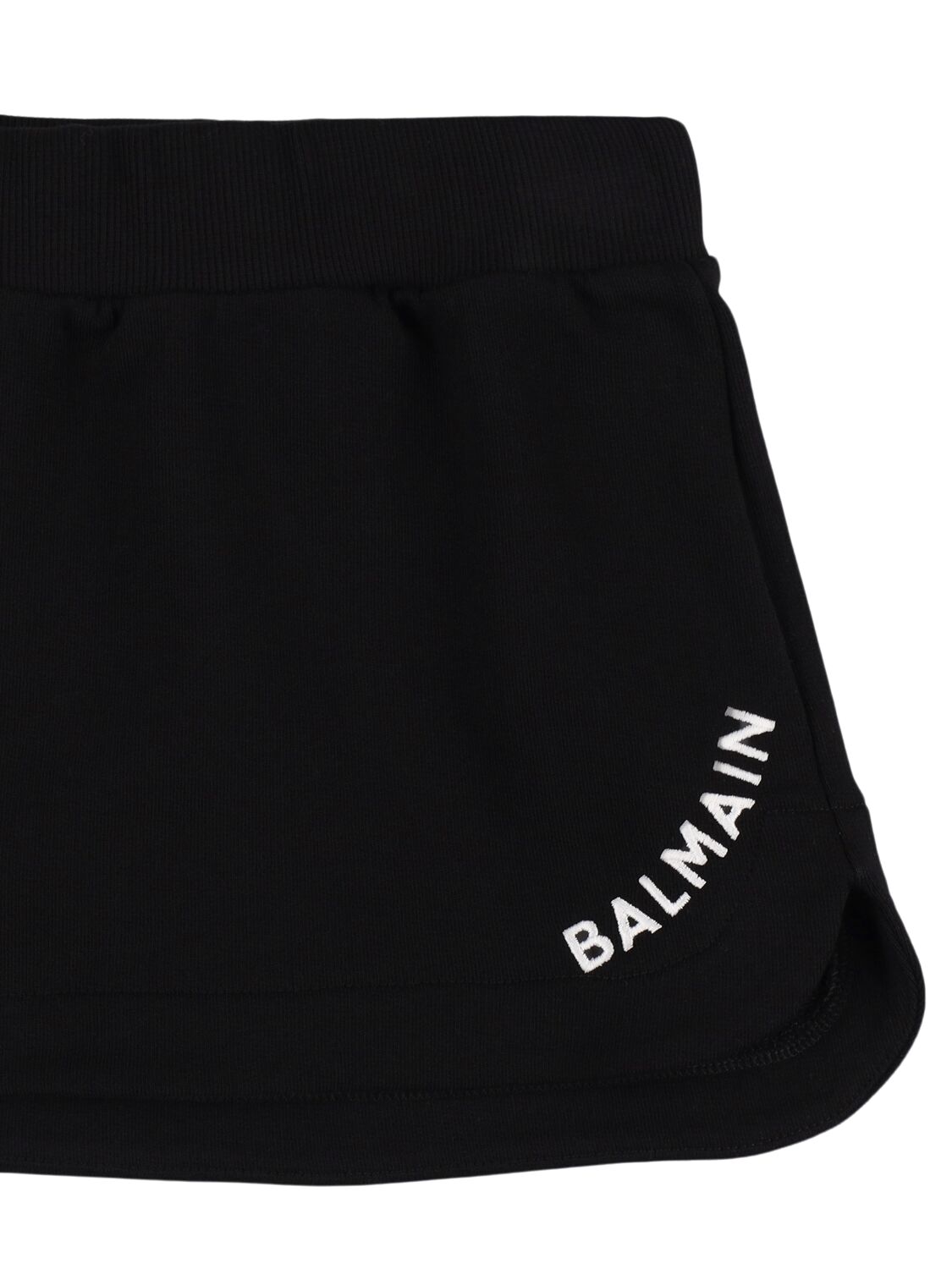 Shop Balmain Printed Logo Cotton Sweat Skirt In Black/white