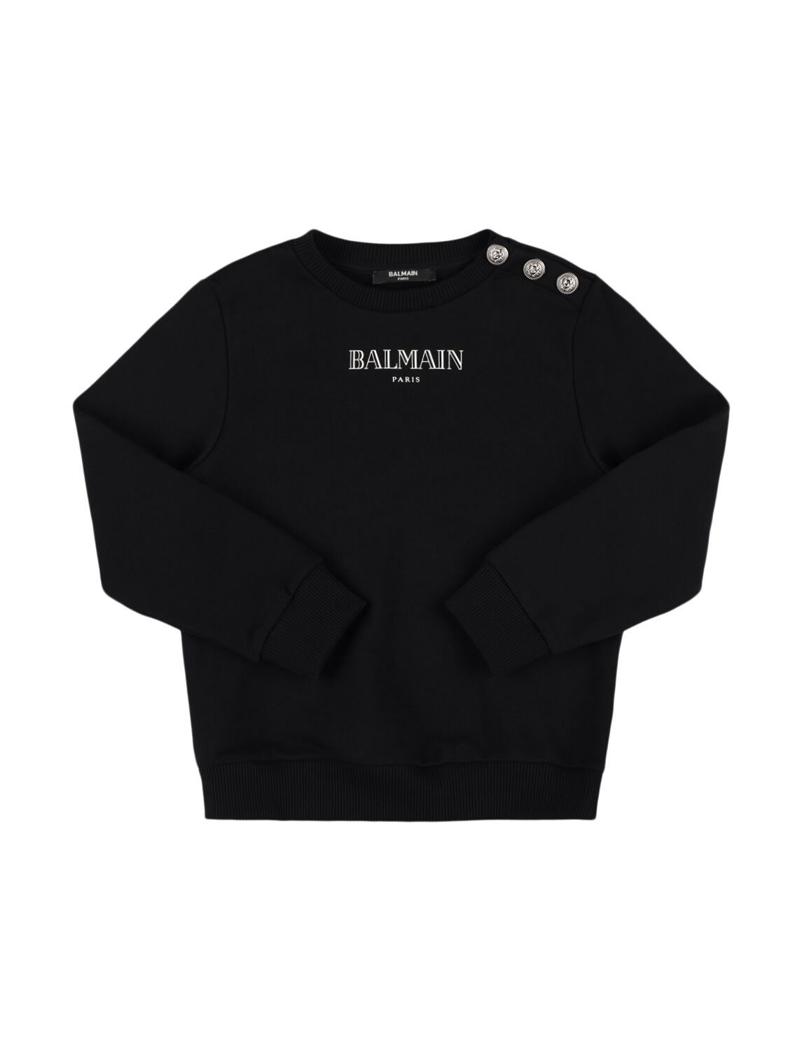 Balmain Printed Logo Cotton Crewneck Sweatshirt In Black