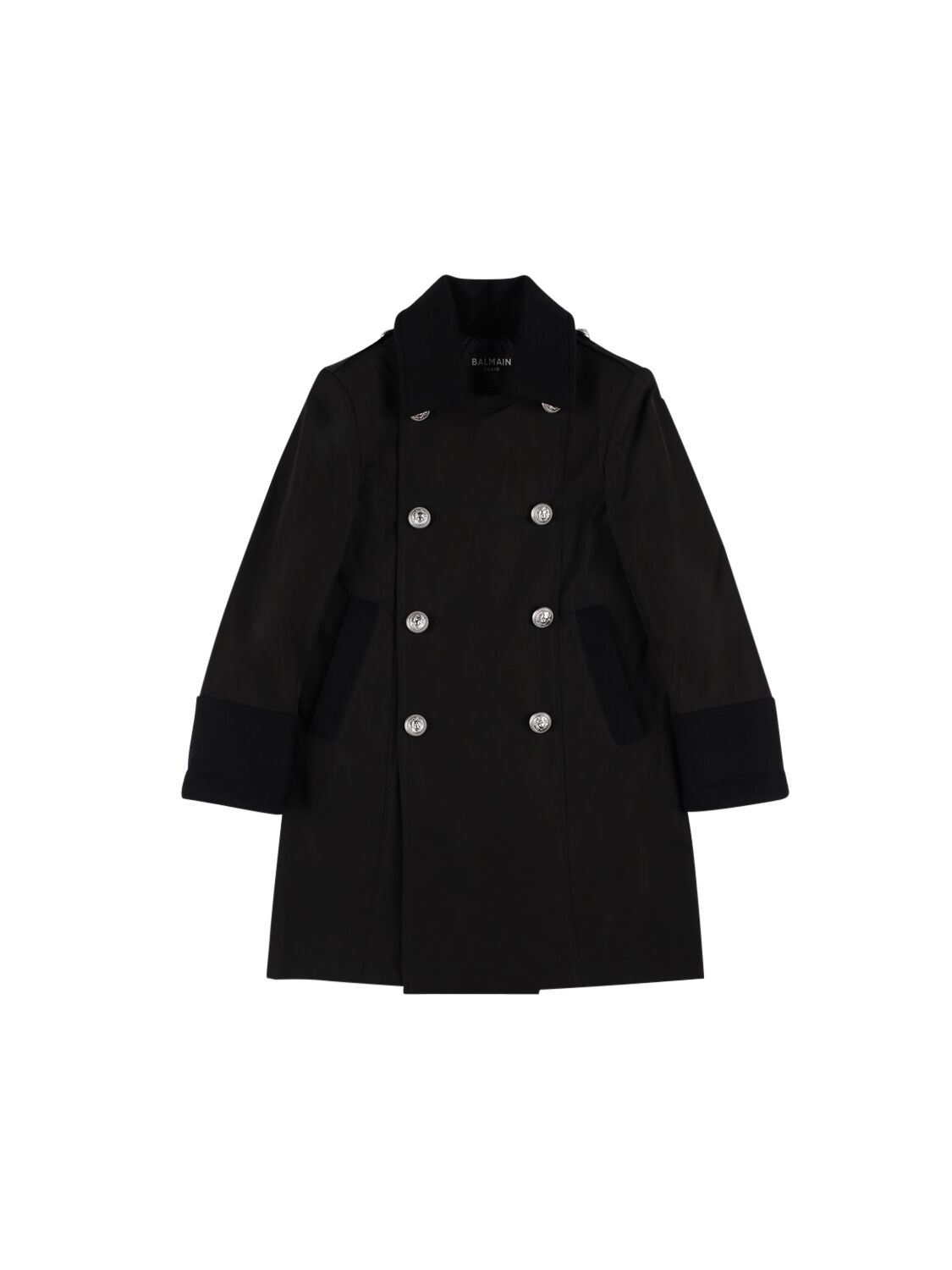 Balmain Cotton Blend Double Breast Coat In Black