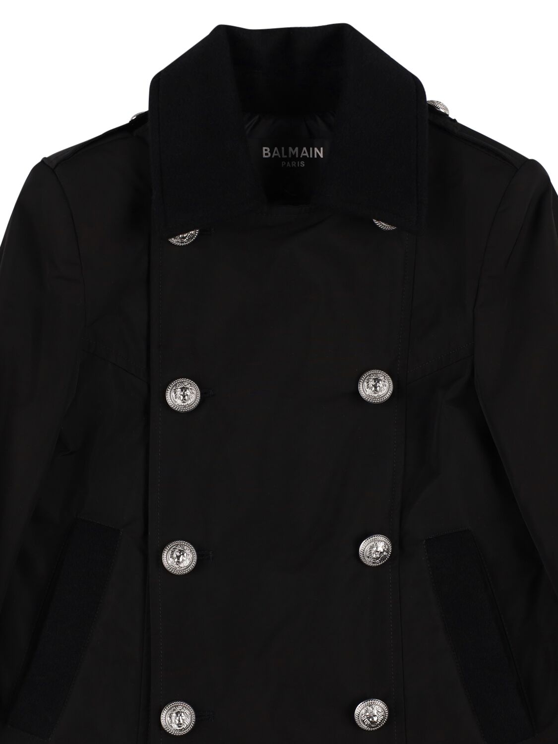 Shop Balmain Cotton Blend Double Breast Coat In Black