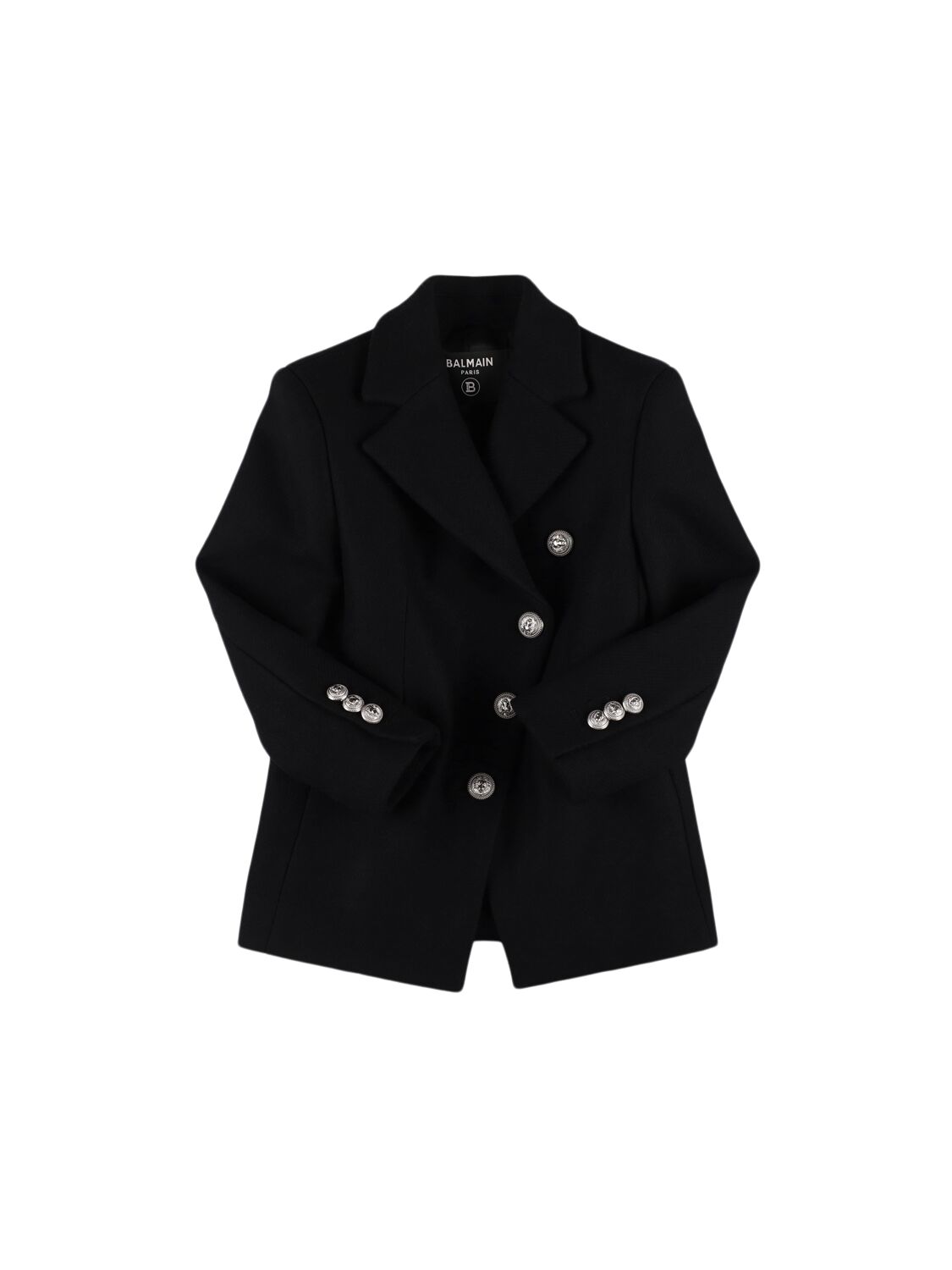 Balmain Asymmetrical Buttoned Wool Blend Coat In Schwarz