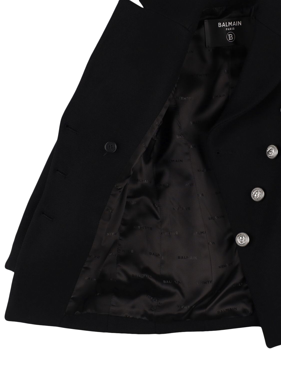 Shop Balmain Asymmetrical Buttoned Wool Blend Coat In Black