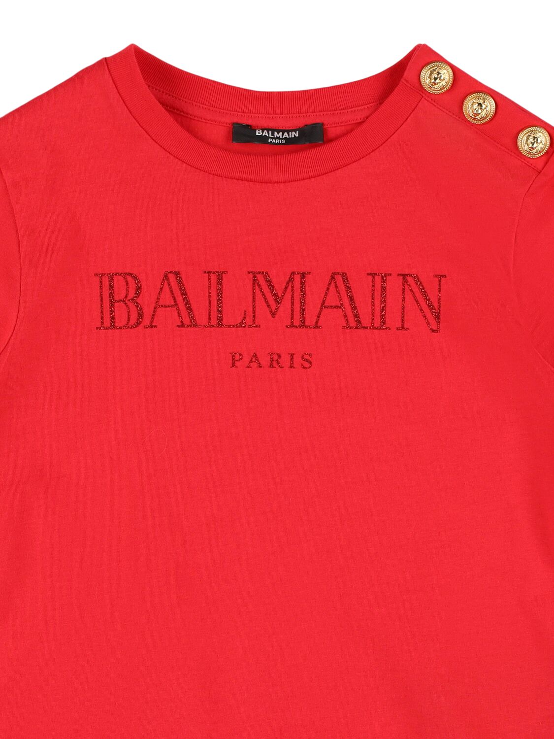 Shop Balmain Logo Printed Cotton Jersey T-shirt In Red