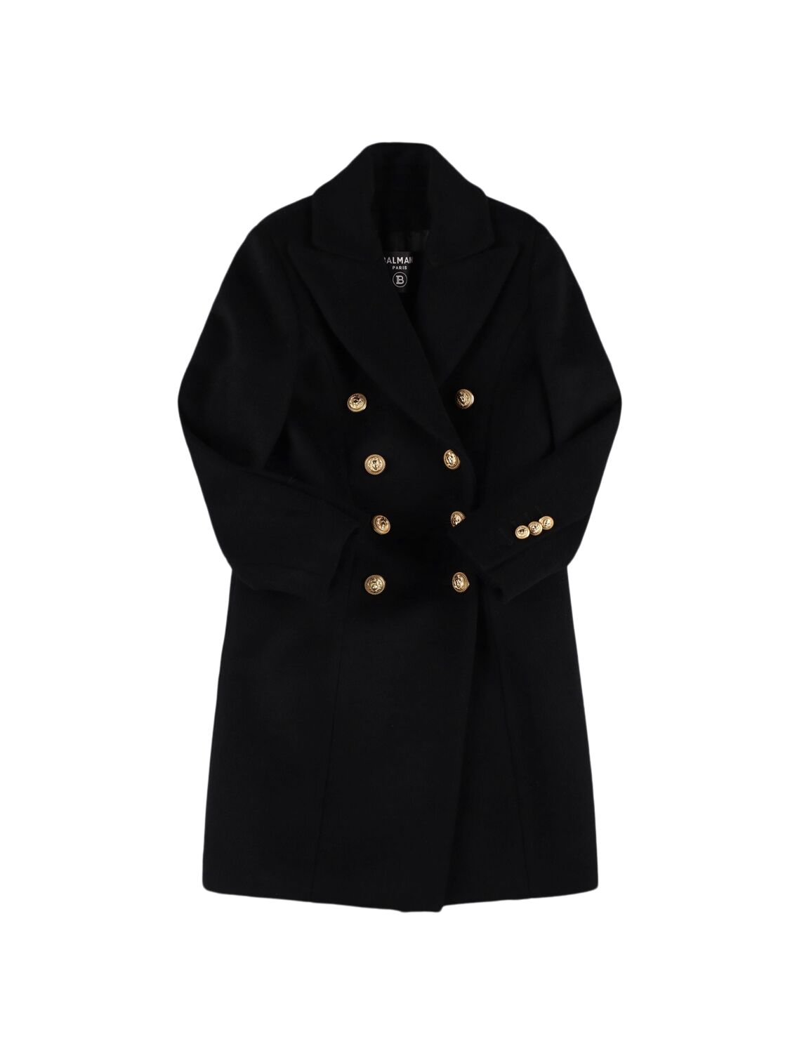 Balmain Double Breast Wool Blend Coat In Black/gold