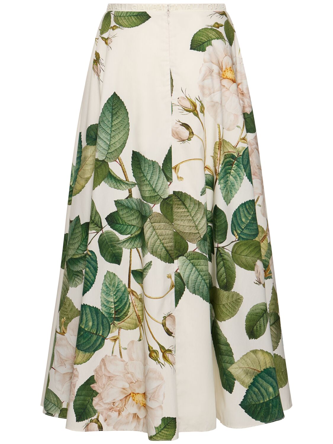 Shop Giambattista Valli Printed Cotton Poplin Midi Skirt In Ivory,green