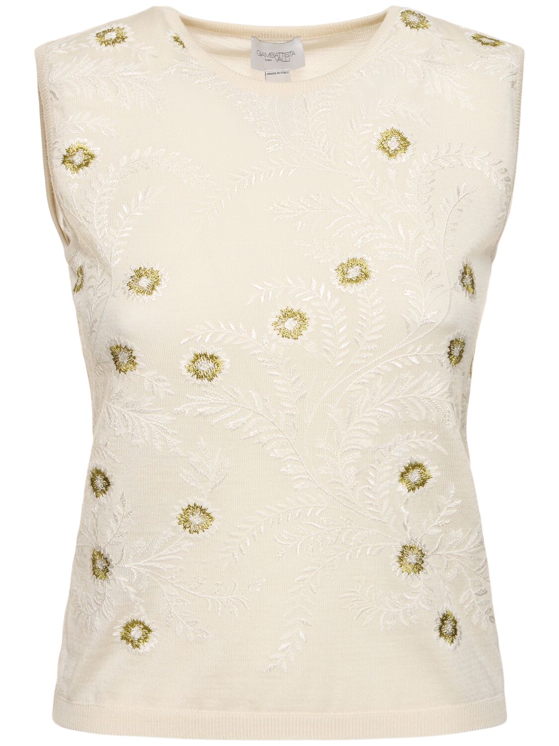 Giambattista Valli Floral-embroidered Knitted Top In Ivory,green