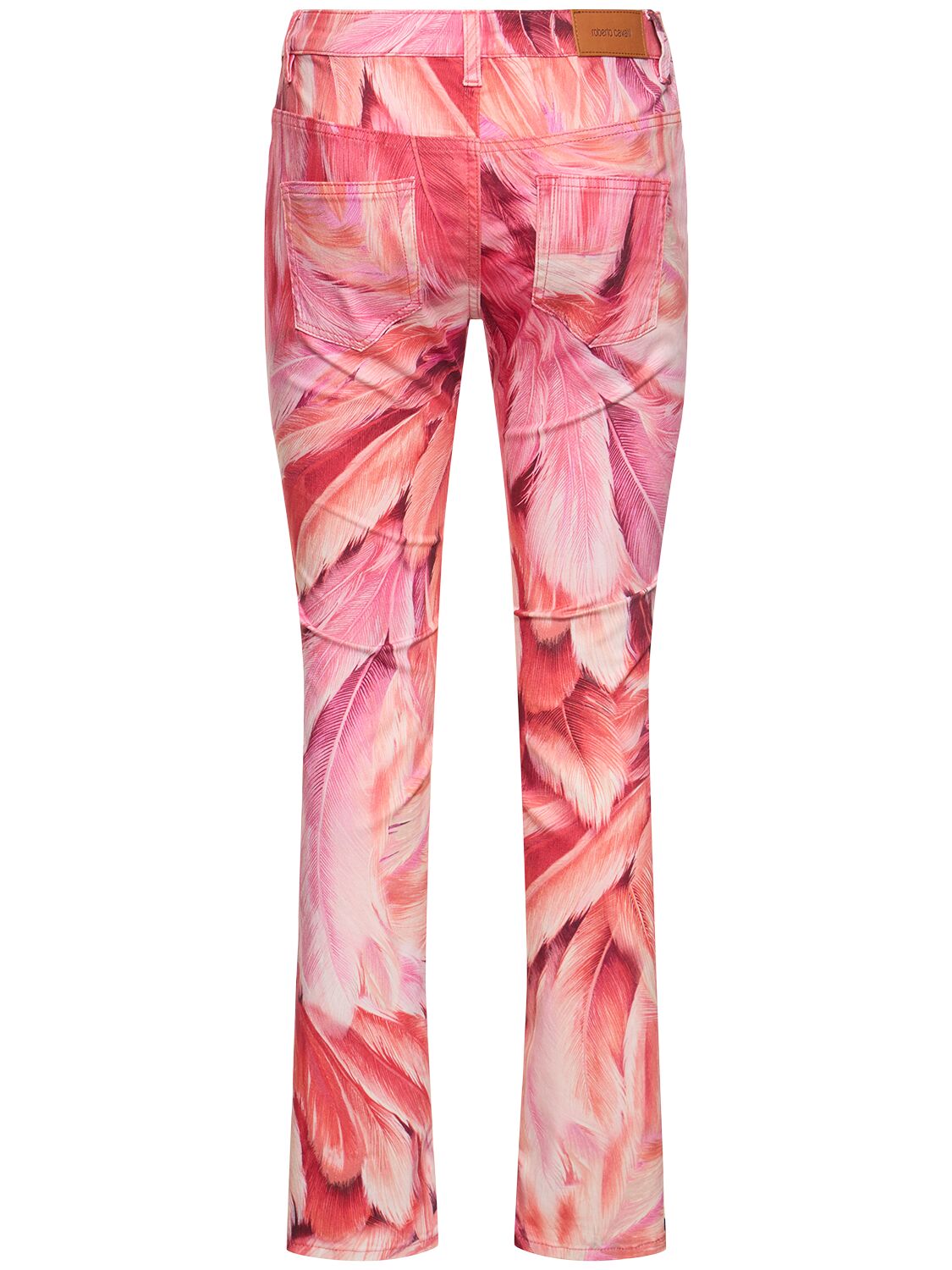 Shop Roberto Cavalli Printed Cotton Drill Straight Pants In Pink