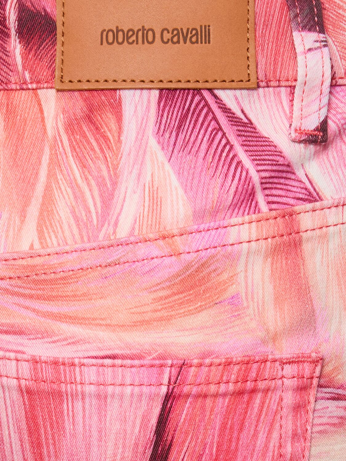 Shop Roberto Cavalli Printed Cotton Drill Straight Pants In Pink