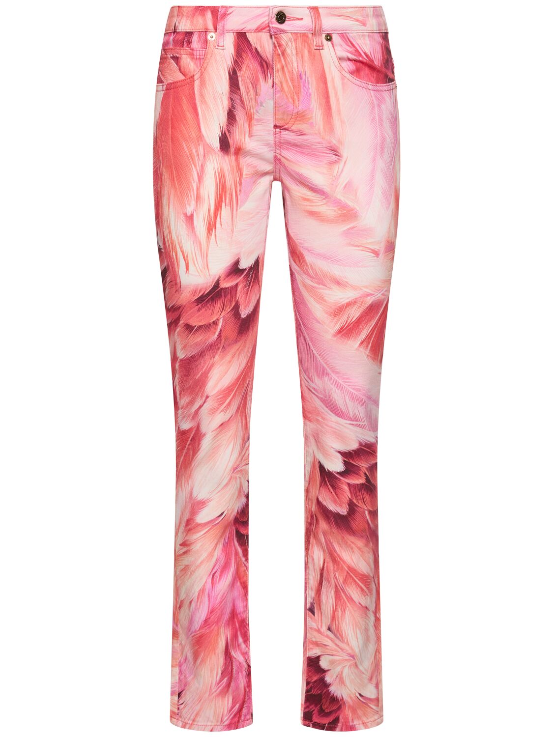Roberto Cavalli Printed Cotton Drill Straight Trousers In Pink