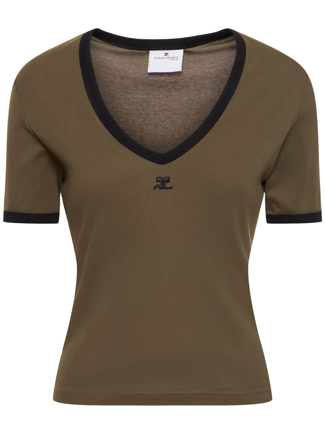Shop Courrèges Contrast V-neck Cotton T-shirt In Green