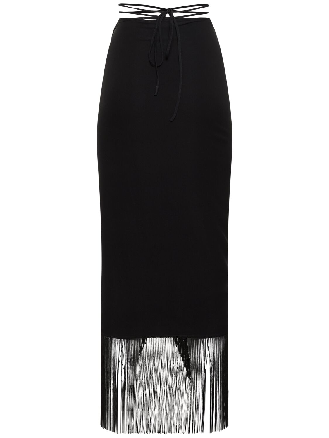 Shop The Andamane Jacky Fringed Silk Midi Wrap Skirt In Black