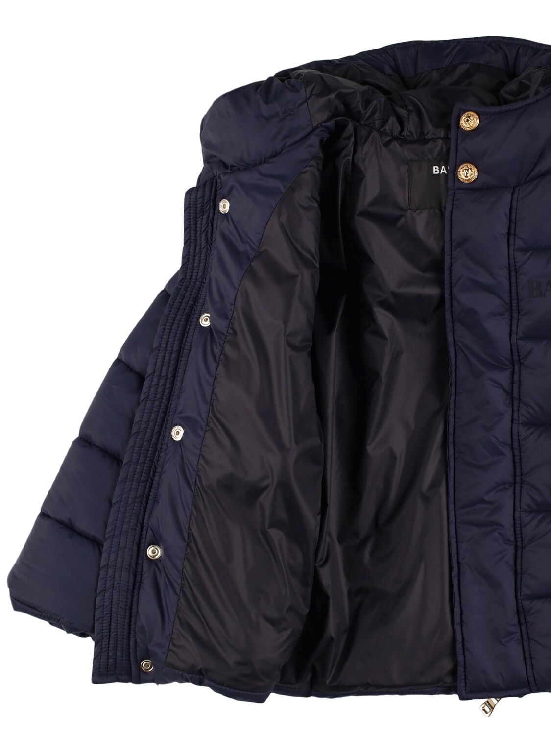 Shop Balmain Hooded Poly Puffer Jacket In Blue/black