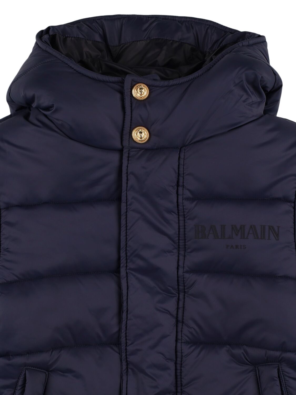 Shop Balmain Hooded Poly Puffer Jacket In Blue/black