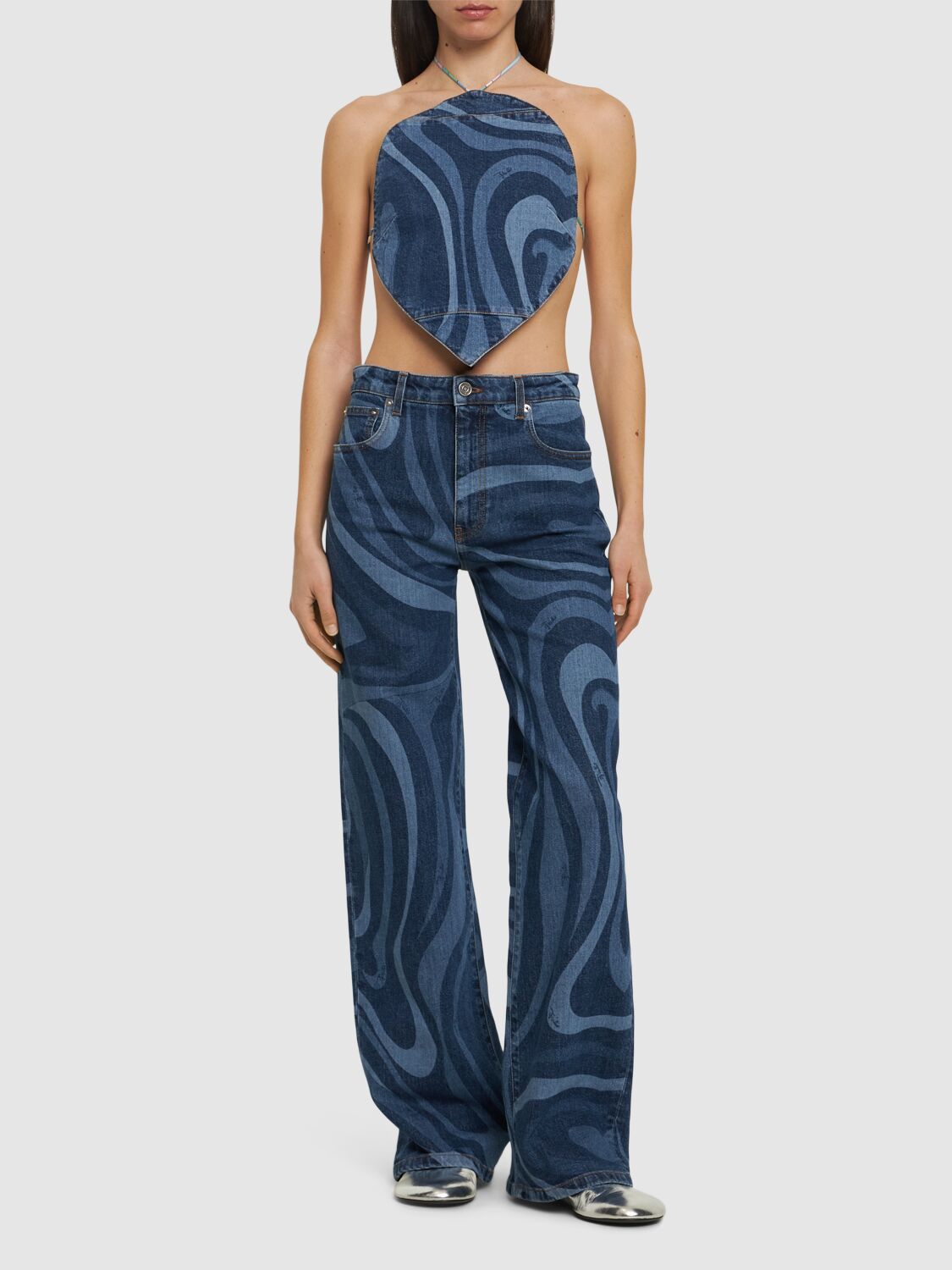Printed Denim Top