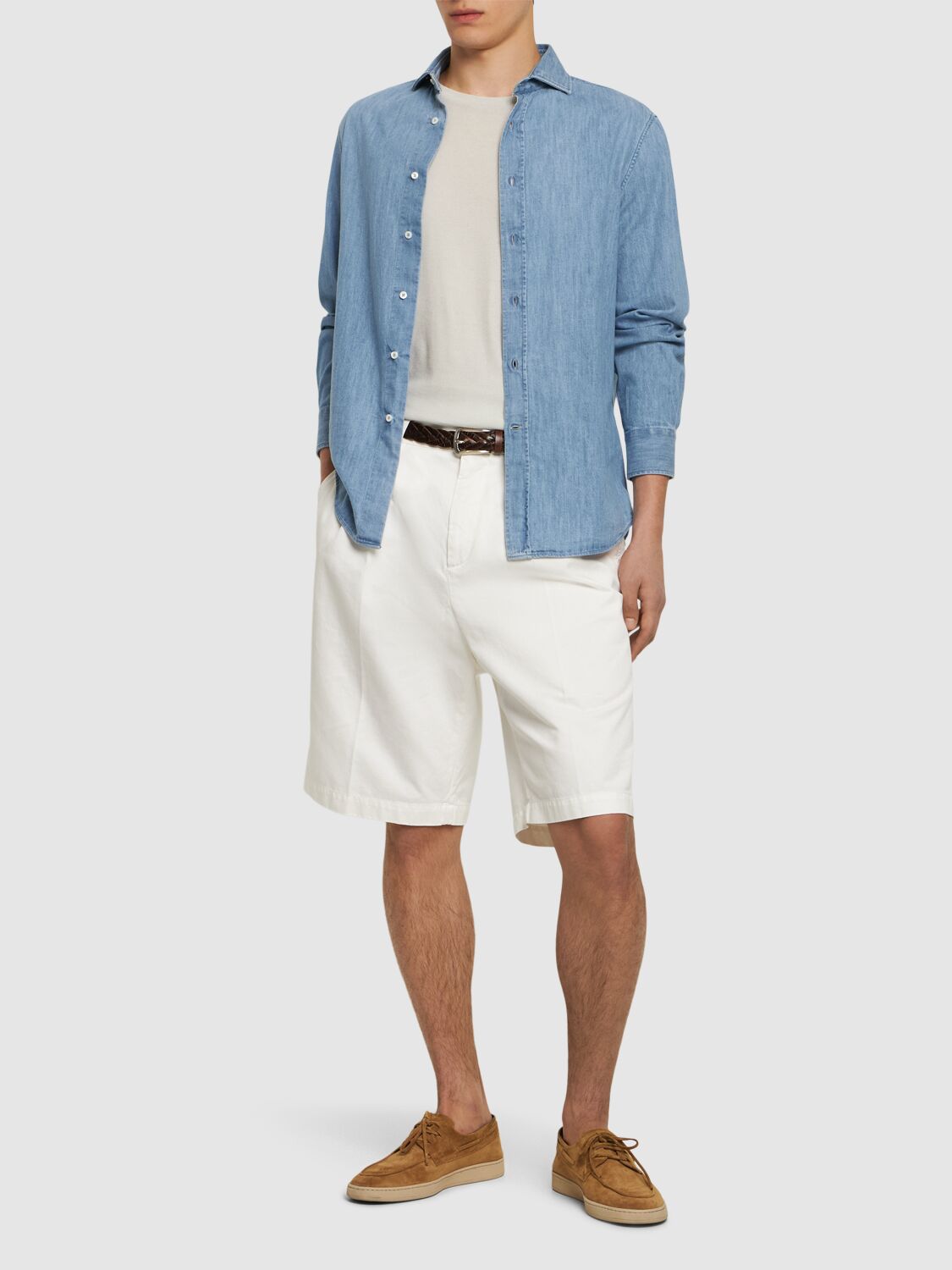 Shop Brunello Cucinelli Dyed Cotton Shorts In White